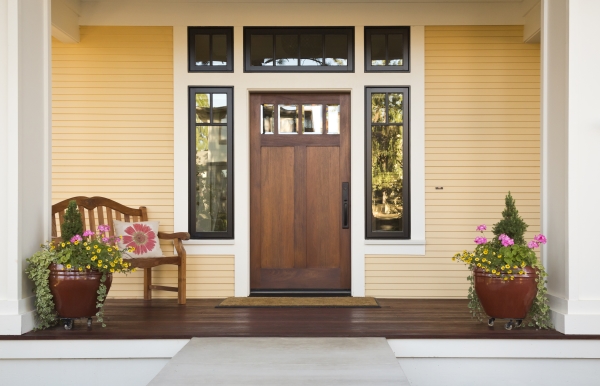 wooden door with window